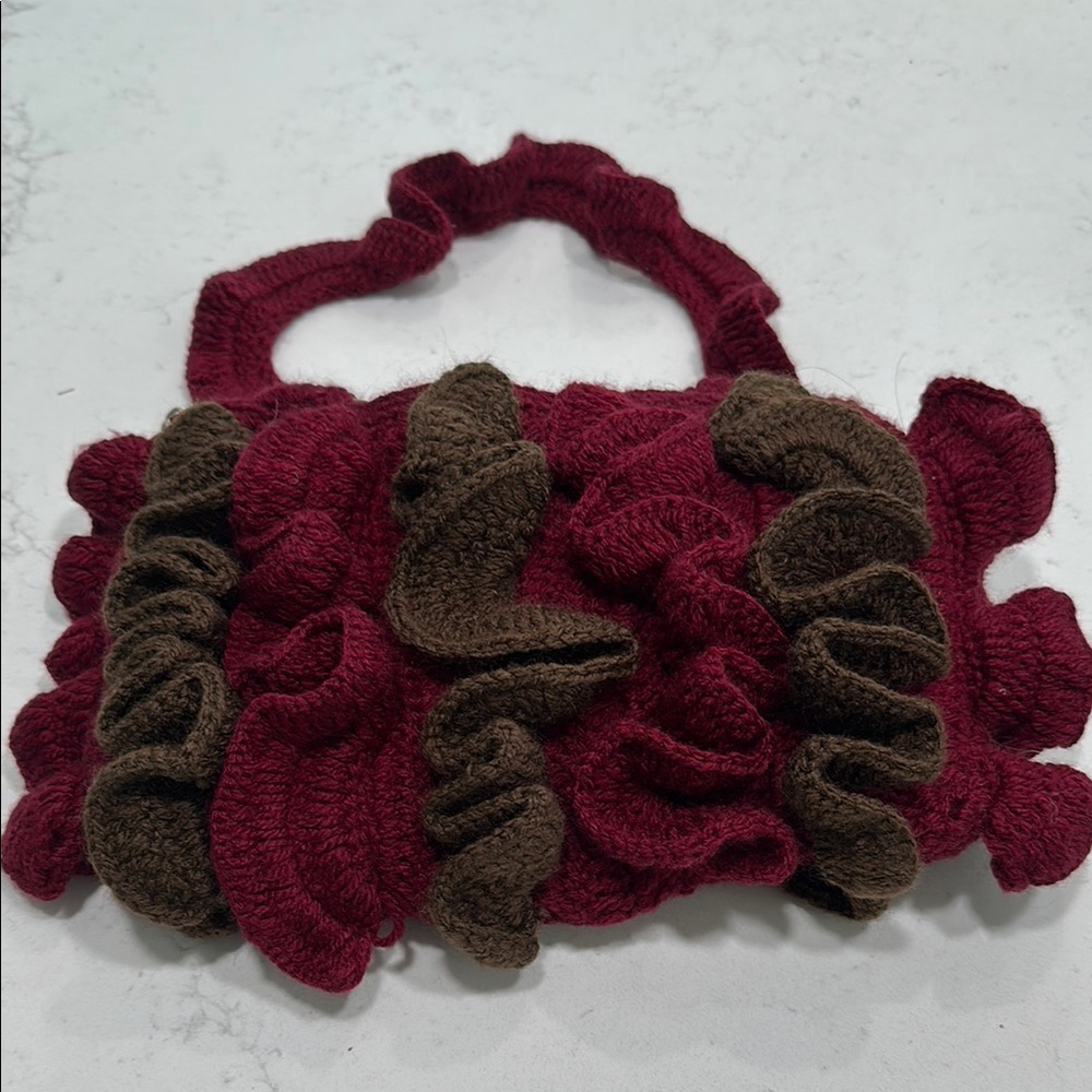 Chic Burgundy and Brown Ruffled Clutch